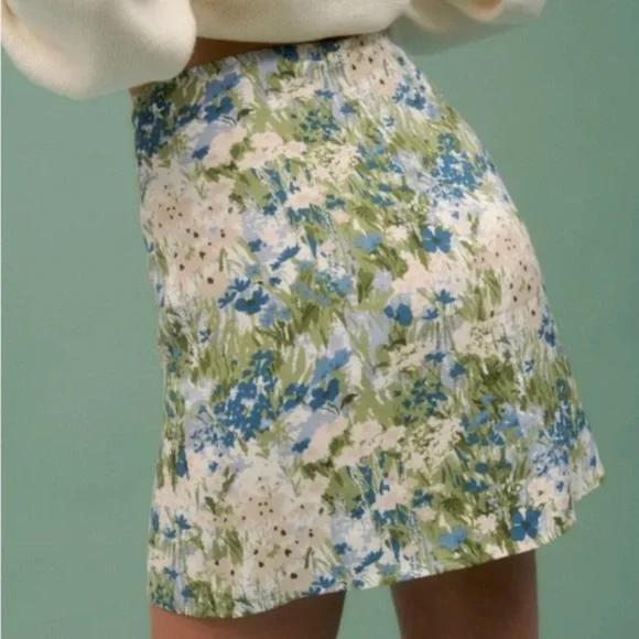 Reformation Margot Floral Green and Blue Skirt SIZE 0